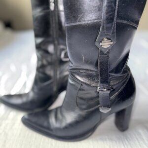 Harley-Davidson Black Leather 3/4 Calf Heeled Boots | Size 6M